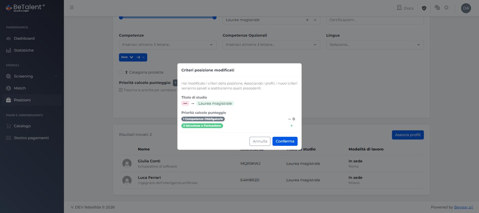 Summary modal for criteria changes before confirming