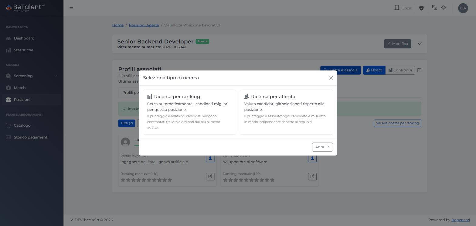 Select search type: Ranking search or Affinity search
