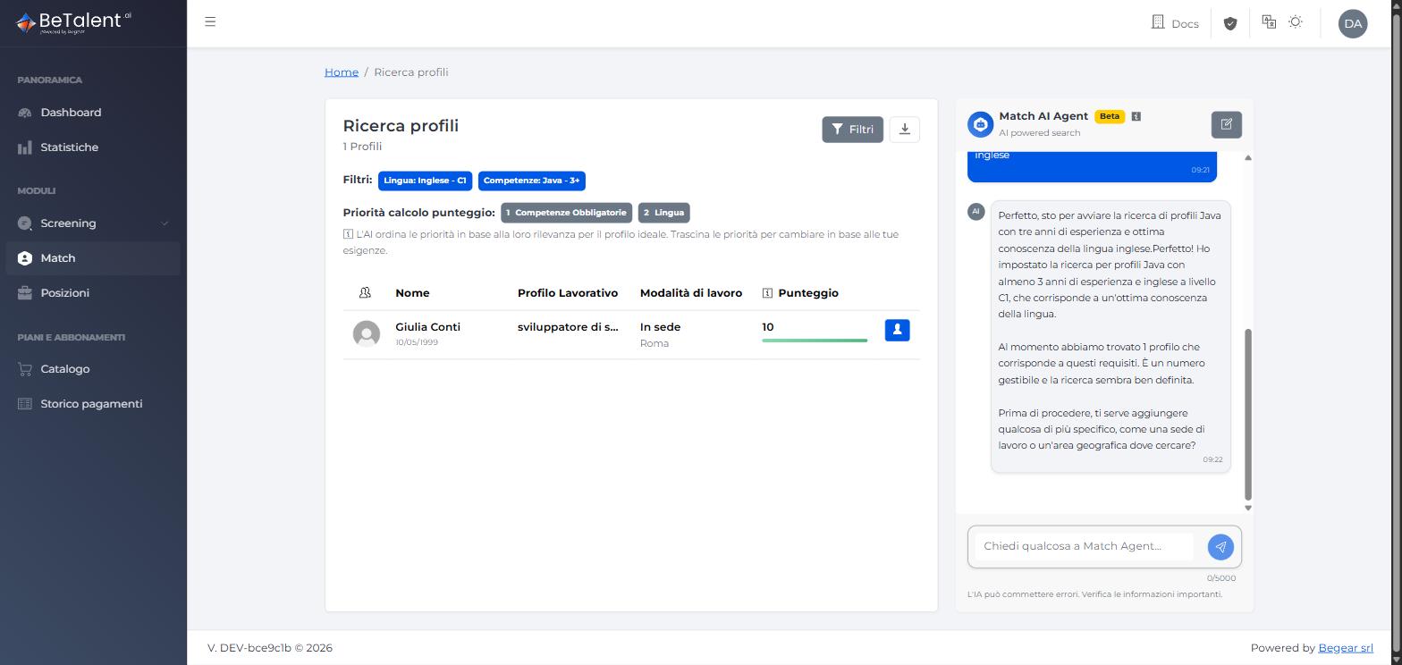 Match Agent — ricerca semplice con risultato